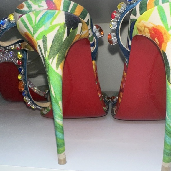 Christian Louboutin Floral Heels with Gems - Picture 8 of 10